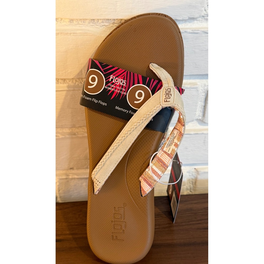 Flojos Women White Memory Foam Flip Flops Braided Thong Sandal •9• Boho Festival